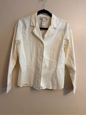 Vintage bice Cream Button-Front Collared Blouse